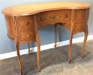 VINTAGE WALNUT KIDNEY DESK, 5 DRAWER