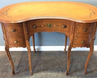 VINTAGE WALNUT KIDNEY DESK, 5 DRAWER