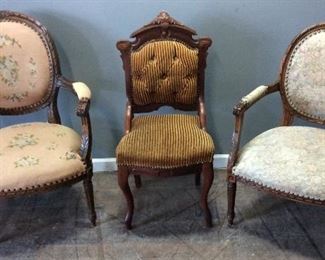 3 VINTAGE ARM CHAIRS, HAN CARVED,