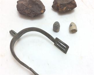 CIVIL WAR SPUR, SHRAPNAL & BULLETS,