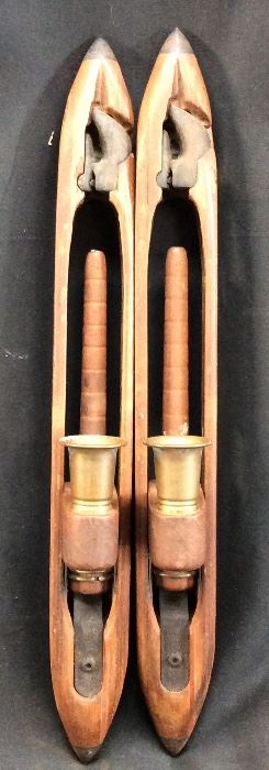 ANTIQUE SHUTTLE CANDLESTICKS