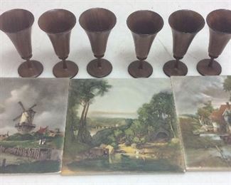 Vintage Pastoral Tiles, Wood Glasses