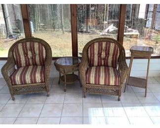 Striped Yellow Red Wicker Set