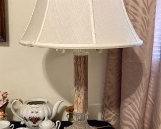 matching pair of pink marble lamps