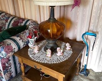 Colonial revival maple side table $45. Lamp $40.