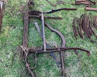 bumpers and associated brackets, one complete front bumper setup, front bumper and other misc bumper associated parts 