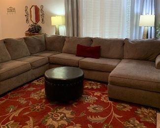 Sectional Sofa, Mohawk Area Rug, Storage Ottoman, Table Lamps, Side Tables 