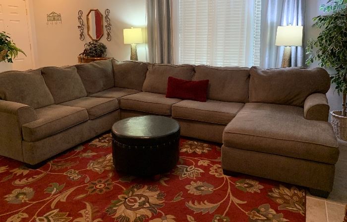 Sectional Sofa, Mohawk Area Rug, Storage Ottoman, Table Lamps, Side Tables 