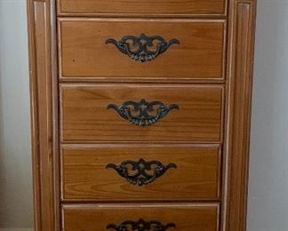 Knotty Pine Jewelry Chest w Built-in Mirror