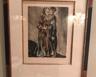 Numbered and Pencil Signed Marc Chagall Hand Colored Etching
“Moses and his Brother Aaron in the Desert.”