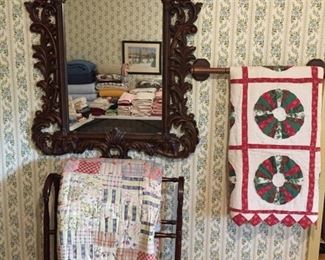 Ornate Wall Mirror/Quilt Rack/Quilts 