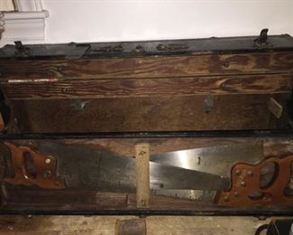 Old Carpenters Box with Hand Saws