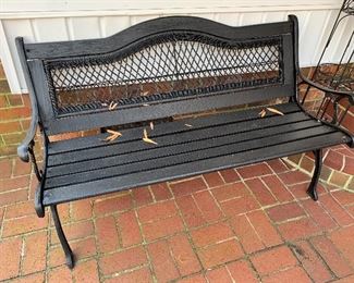Wooden and Metal Frame Outdoor Bench
