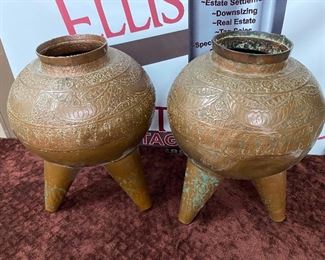 Mid-century Unusual Solid Copper Middle Eastern Planters