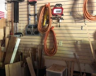 Power cords, rolling Dollys, jigsaws, t stands, wood scraps!