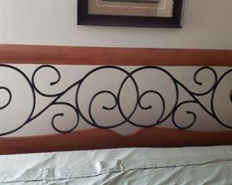 $295   Dunhill headboard in a warm honey oak and brown scrolls, is a beautiful blend of light and dark.  KING: 93"L x 77 4/7"W x 50"H    Mattress not included.