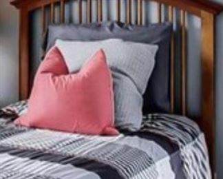 Cherry twin headboard & linens