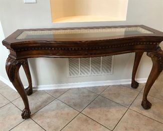 Cabriole leg console table with glass top
