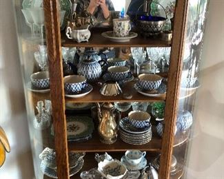 Russian USSR China set, Wedgwood Florentine green square dessert plates,  sterling silver,  Lomonozov Cobalt net set of 6. cups, saucers, dessert plates, teapot, creamer and sugar.  Very rare! 