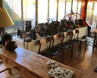 4 danish modern chairs, rustic Mexican, rustic European furniture