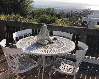Iron patio set,  Sculpture Native American woman
