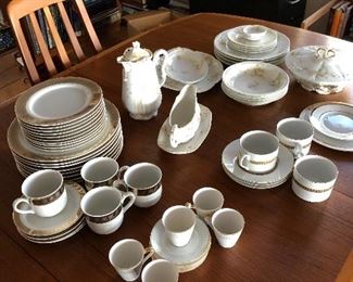 Theodore Havilland Limoges Set, etc, Danish Modern table and 6 chairs - has 2 leaves - very large