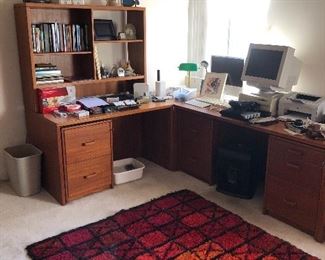 Danish Modern Corner desk - Rya Rug - Vintage computer stuff including a 2004 apple, Vintage toy sailboat