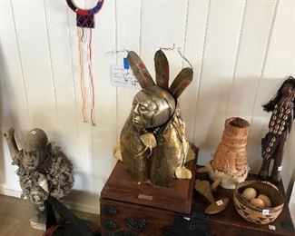 White Buffalo Sculpture/Bust by Comache Artist.  Very Rare! Tansu Trunk, Native American basket is sold, African tribal art - authentic 