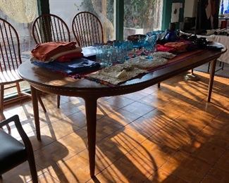 Danish modern table - Windsor chairs - cherry amish, Mexican blown glass