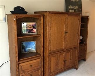 Mission style entertainment center and cabinets