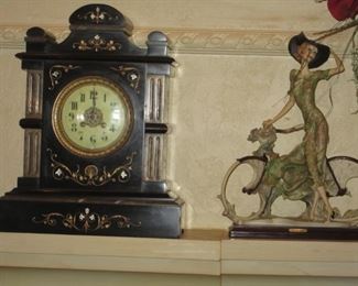 MANTLE CLOCK AND FIGURINE