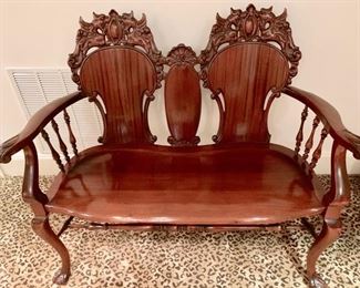 75. Antique Carved Settee w/ Ball and Claw Feet (47" x 20" x 39")