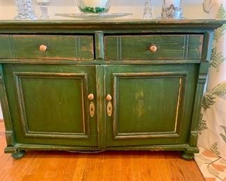 Antique (late 1800s) green painted cabinet 50” wide