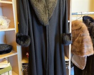 Full length St. John cashmere coat with mink trim