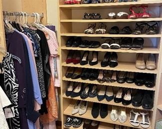 A nice selection of ladies shoes (size 7) and clothes (size med, 8)