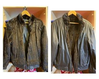 Reversible leather and mink ladies coat, black