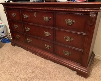 $350~ OBO ( AS IS ~ SURFACE BLEMISH ~ CAN BE REPAIRED )~WONDERFUL BASSETT FIVE DRAWER  COLONIAL STYLE SOLID CHERRY DRESSER 