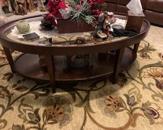 $250~ OVAL GLASS TOP MAHOGANY COFFEE TABLE 