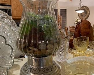 $28 ~ 15" PEWTER BASED VASE WITH ARTIFICIAL PLANT 