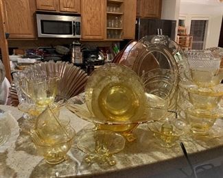 $175 GORGEOUS YELLOW DEPRESSION GLASS  LUNCH SET WITH SERVING PIECES. PRICE INCLUDES ENTIRE SET 
