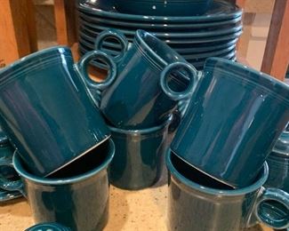 $120~ SET OF EIGHT TEAL FIESTA CUPS 