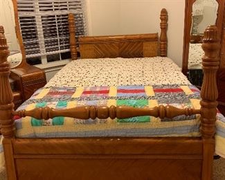 $1200~ OBO ~ A RARE FIND !!!! ~ AMAZING ART DECO BEDROOM SUITE INCLUDING FULL SIZE BED / (NO MATTRESS) , MIRRORED VANITY WITH VANITY STOOL , SIDE BY SIDE HIGHBOY CHEST WITH BAKELITE HANDLES 