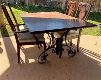 $190~ VERY COOL ! OAK IRON BASED TABLE SET OF $200- SET OF FOUR MAHOGANY QUEEN ANNE CHAIRS 
