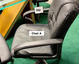 Lot 5002.  $40.00 Ea.  Chair A-G, Total of 8 Chairs from Office Club Inc. Black Simulated Leather Chairs w/ Adjustable Seat  25.5" W  x  40" H x 18" D.   3 Chairs Sold- 5 Chairs still available.