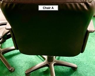 Lot 5002.  $40.00 Ea.  Chair A-G, Total of 8 Chairs from Office Club Inc. Black Simulated Leather Chairs w/ Adjustable Seat  25.5" W  x  40" H x 18" D.  3 Chairs Sold- 5 Chairs still available.