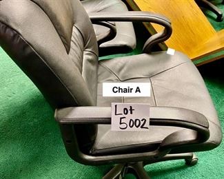 Lot 5002.  $40.00 Ea.  Chair A-G, Total of 8 Chairs from Office Club Inc. Black Simulated Leather Chairs w/ Adjustable Seat  25.5" W  x  40" H x 18" D.   3 Chairs Sold- 5 Chairs still available.