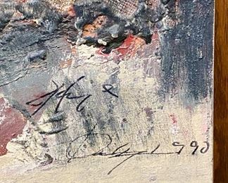 Lot 5004 $2,100.00  Zhou Brothers Abstract Original Art. 1990 Mixed media on canvas, measures 50" H x 72" W.  Signed by both Brothers. This piece is classic Zhou Brothers style. Check out information at https://www.zhoubrothers.com/.  The Zhou Brothers are Chinese contemporary artists ShanZuo and DaHuang Zhou. ShanZuo was born in Nanning, Guangxi Province, China in 1952 and DaHuang was born in Wuming, Guangxi Province, China in 1957. They were both educated and trained in China and together they started their art career in 1973 and have been working collaboratively since. The Zhou Brothers moved to the United States in 1986 after having been at the cutting edge of the contemporary art movement in China in the 70’s and 80’s. The internationally acclaimed Zhou B Art Center is located in Chicago's Bridgeport Neighborhood. Check out info at https://www.zhoubartcenter.com/zhou-b-art-center.html