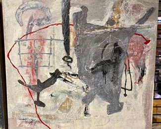Lot 5005. $1,500.00 (Original Price $7,000.00)  Zhou Brothers Abstract Original Art. Titled "April Fools" 1990 Mixed media, measures 48" x 48" Signed by both Zhou Brothers. This piece is also a classic Zhou Brothers style.  Check out information at https://www.zhoubrothers.com/.  The Zhou Brothers are Chinese contemporary artists ShanZuo and DaHuang Zhou. ShanZuo was born in Nanning, Guangxi Province, China in 1952 and DaHuang was born in Wuming, Guangxi Province, China in 1957. They were both educated and trained in China and together they started their art career in 1973 and have been working collaboratively since. The Zhou Brothers moved to the United States in 1986 after having been at the cutting edge of the contemporary art movement in China in the 70’s and 80’s. The internationally acclaimed Zhou B Art Center is located in Chicago's Bridgeport Neighborhood. Check out info at https://www.zhoubartcenter.com/zhou-b-art-center.html