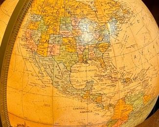 Lot 5006. $350.00 Very Cool Vintage Replogle World Classic Lighted 16" Globe with Floor Standing MCM Stand.  30" H  x  22" diameter.