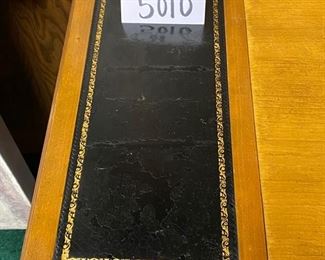Lot 5010   $275.00  Vintage Desk, Chess and Backgammon Game table. The reversible desk and chess board top slides in and out for neat storage.  Also has two drawers 36" W x 22" D  x 29.5" H.  Great vintage game table. Needs some TLC but very good condition overall.  Leather was dry so we used Lexol leather cleaner to bring it back.